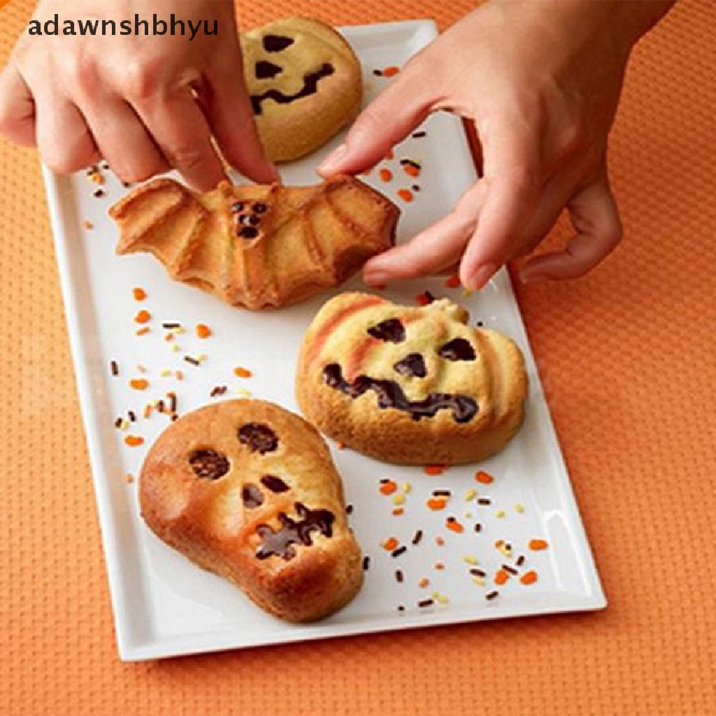 Adawnshbhyu Cetakan Kue Labu Liburan Halloween 6rongga Pumpkin Ghost Bentuk Kelelawar Mold ID