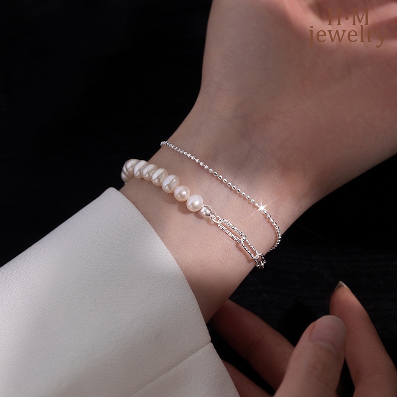 Cincin Gesper Mutiara Jahitan Gelang Mutiara2022 Baru Elegan Rasa Tinggi Double Layer Manik-Manik Bulat String of Beads Bracelet