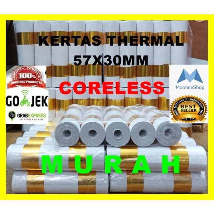 

KERTAS TERMAL [GOLD] THERMAL PAPER ROL 57X30 58X30 EDC CETAK HITAM