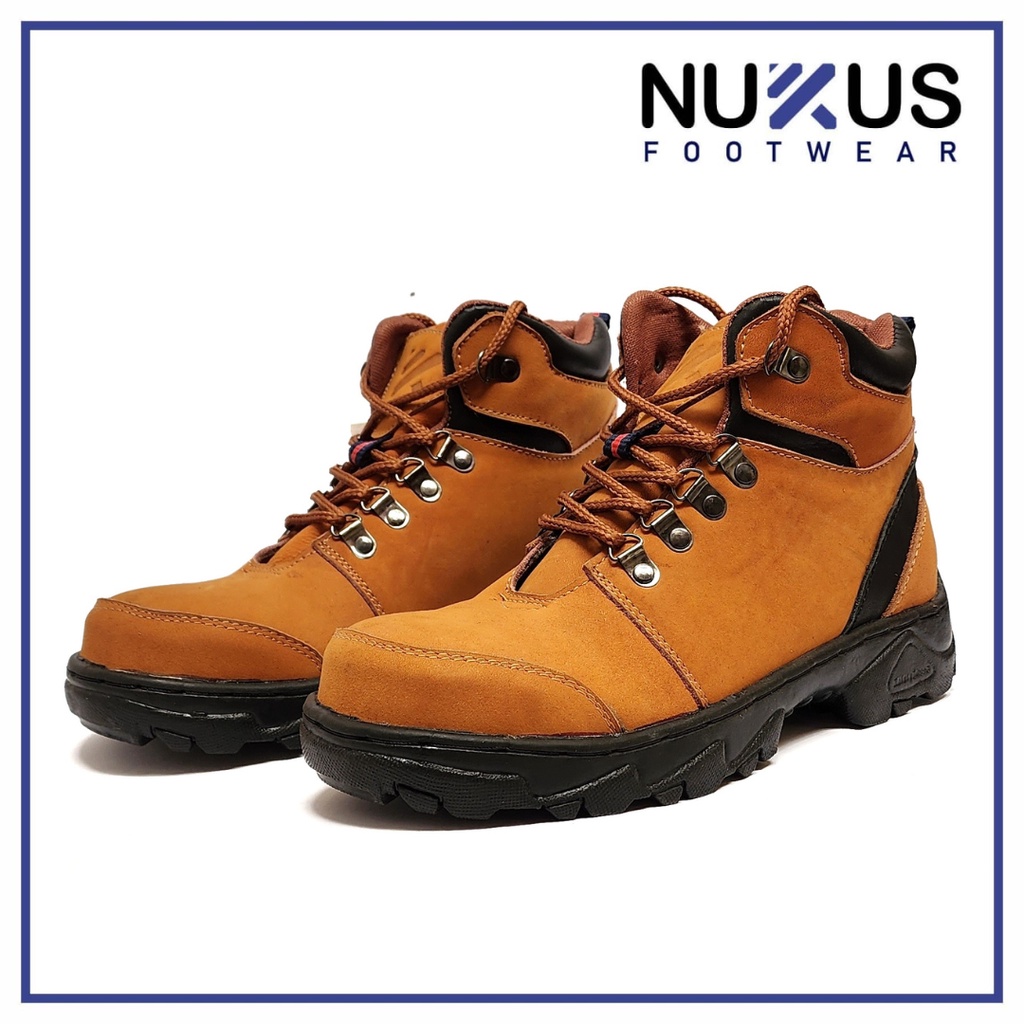 Sepatu Proyek Safety Boots Pria Coklat Kulit Sapi Nubuck - D05