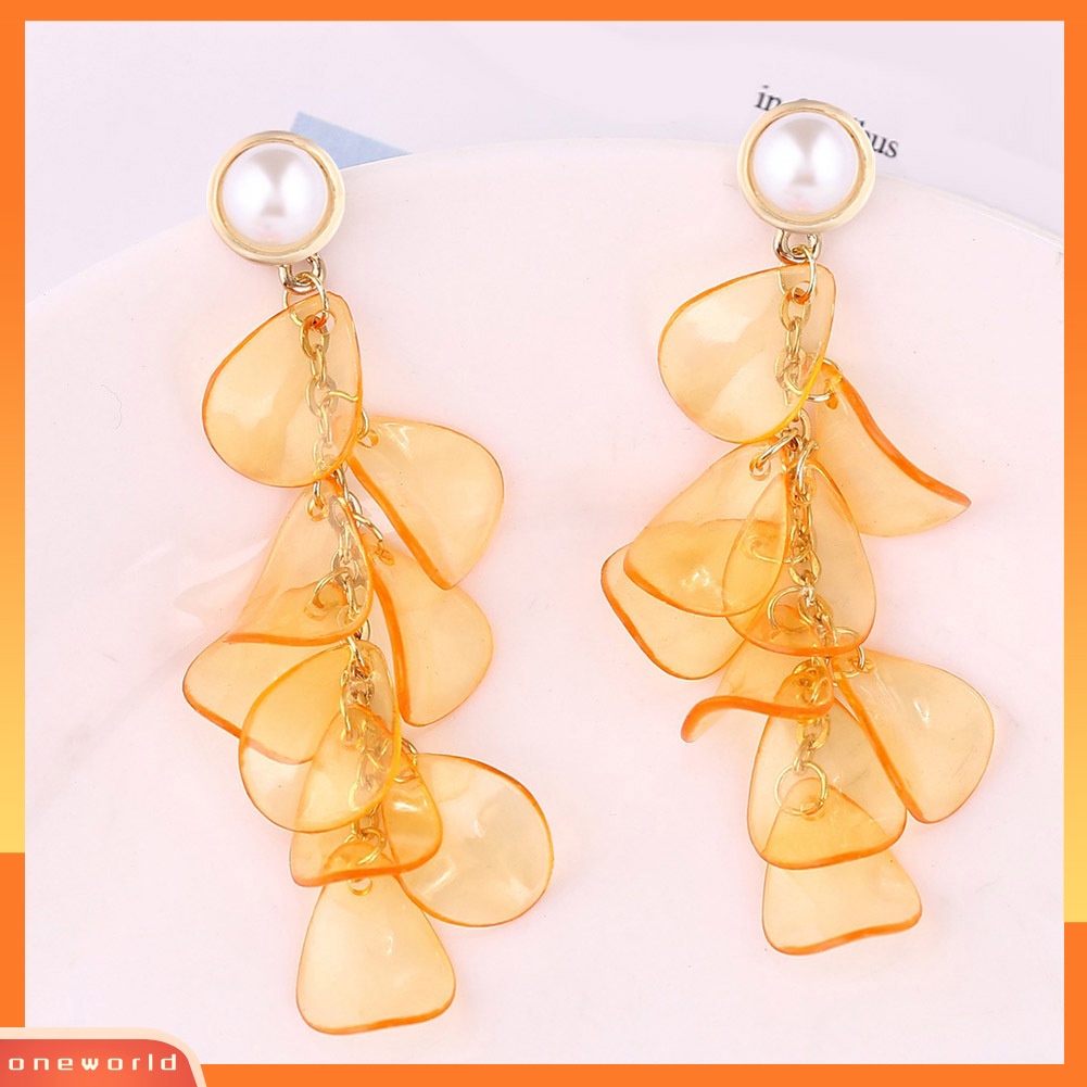 [WONE] Elegan Wanita Resin Kelopak Bunga Rumbai Menjuntai Drop Hoop Earrings Perhiasan Hadiah