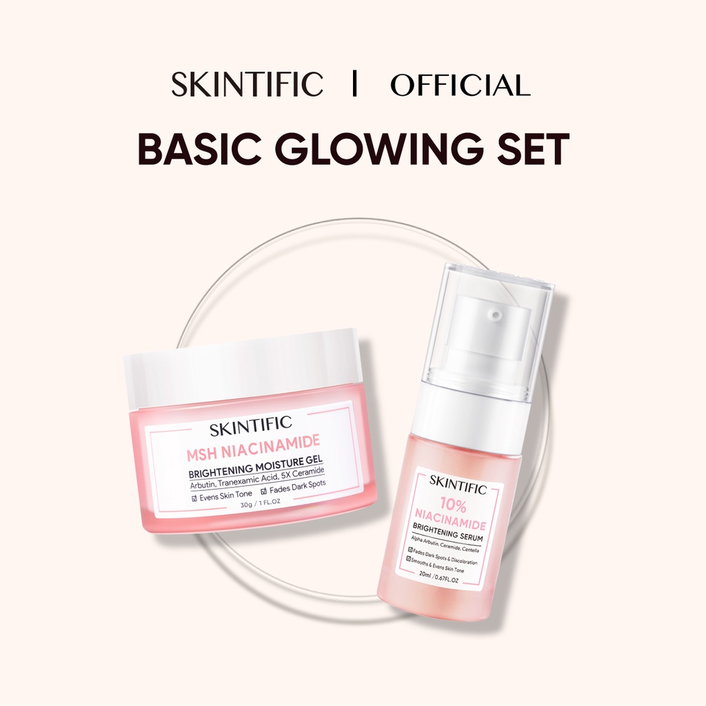 SKINTIFIC Brightening Combo 10% Niacinamide Brightening Serum + MSH Niacinamide Brightening Moisturizer for Bright Skin and Blemish Care