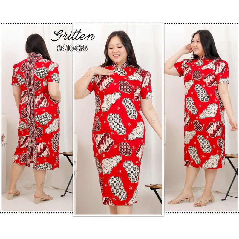 dresa batik imlek super jumbo/dress batik imlek/dress imlek/dress cheongsam jumbo