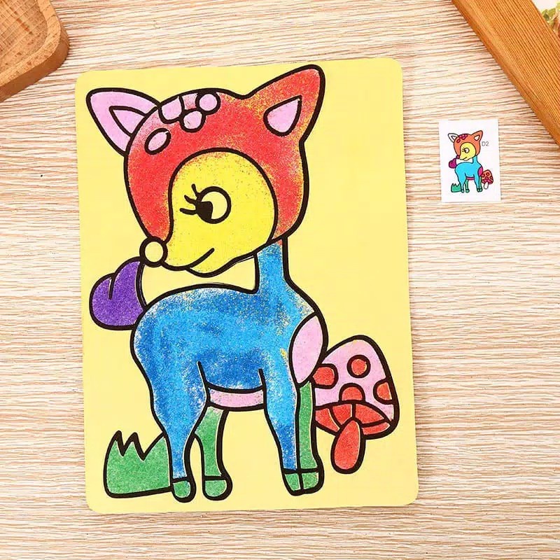 Mainan Anak Lukis Pasir DIY Gambar Stiker Kertas Sticker Sand Mewarnai Edukasi Kreatif