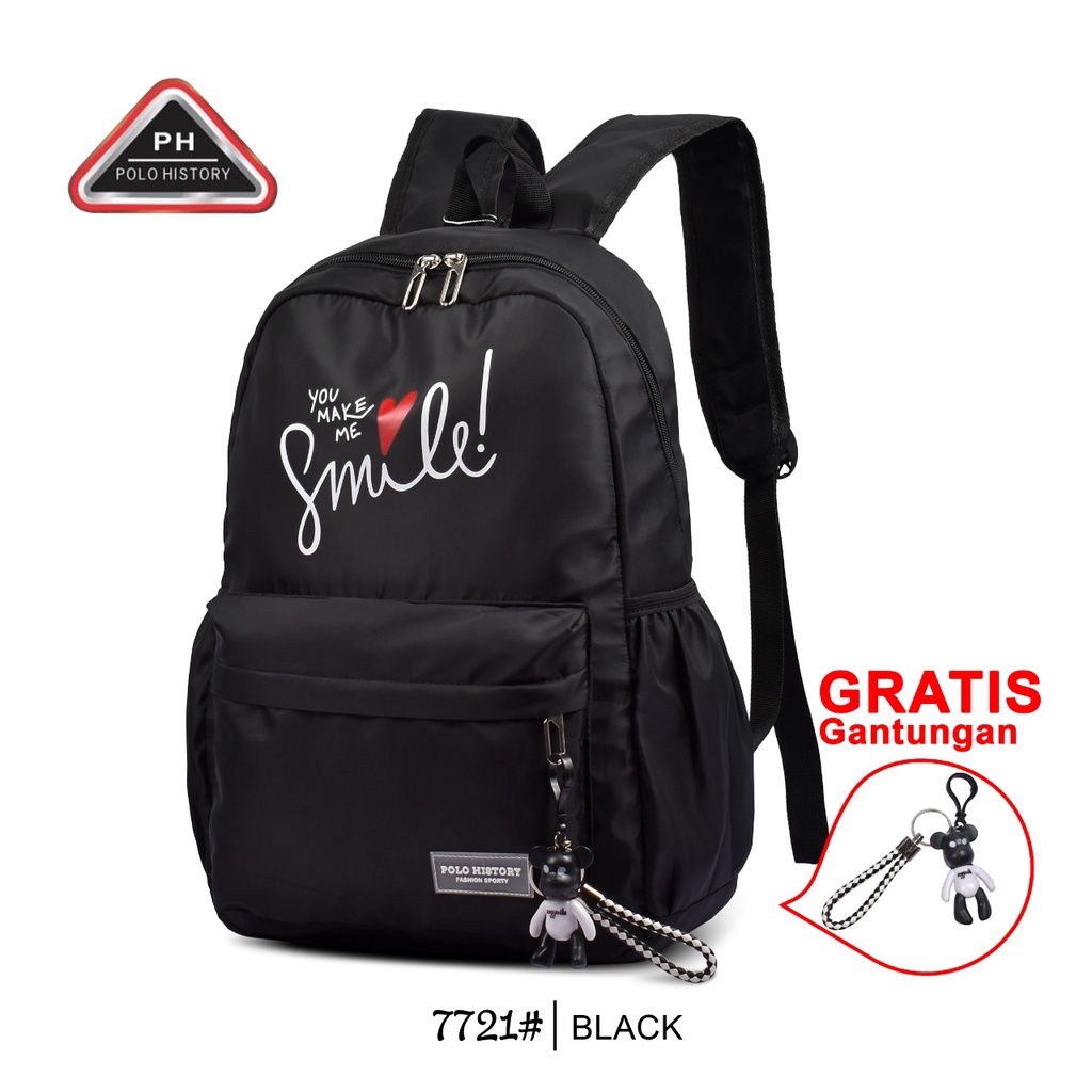 ( DHB ) Tas Sekolah Polo History 7721 Tas Ransel Wanita Tas Traveling  Free Gantungan