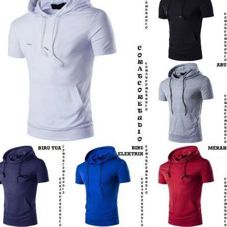 ㊌ S M L XL Hoodie Cowok Jaket Pria Sweater Lakiawa Kaos Korea Lengan Pendek Polos HITAM CORATCORETUD
