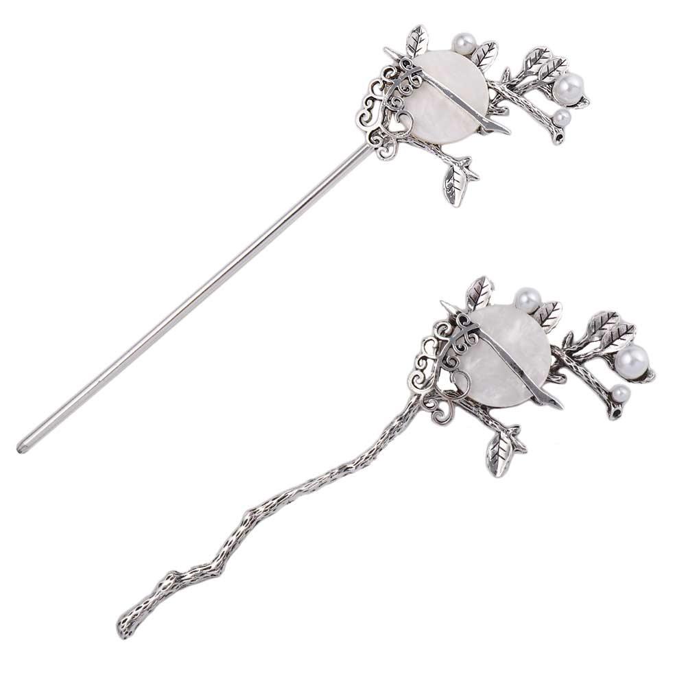 Agustina Moon Hair Stick Hiasan Kepala Klasik Vintage Mutiara Rambut Disk Hadiah Perempuan Wanita Women Hair Fork