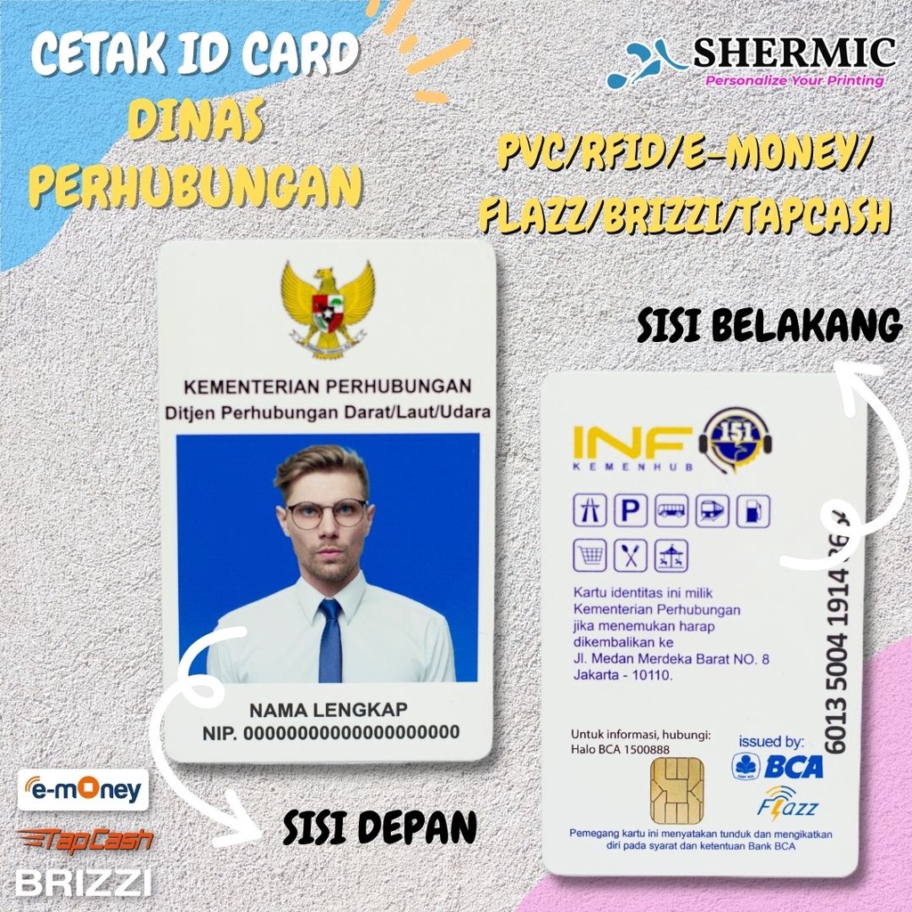 Cetak Custom Print UV Desain ID CARD Name Tag  Kemenhub Kementerian Perhubungan