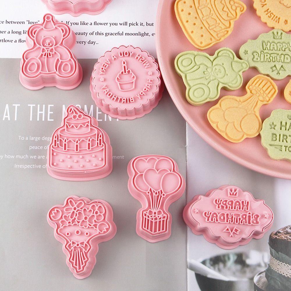 Solighter 8 Pcs/set 3D Happy Birthday DIY Makanan Fondant Cookie Cutter Baking Cetakan Plunger Kue Bunga