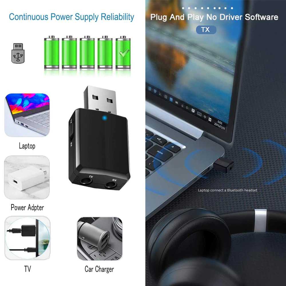 ( 100% BARANG ORI ) GOOJODOQ USB Dongle Bluetooth 5.0 Transmitter Receiver - ZF-169 Plus