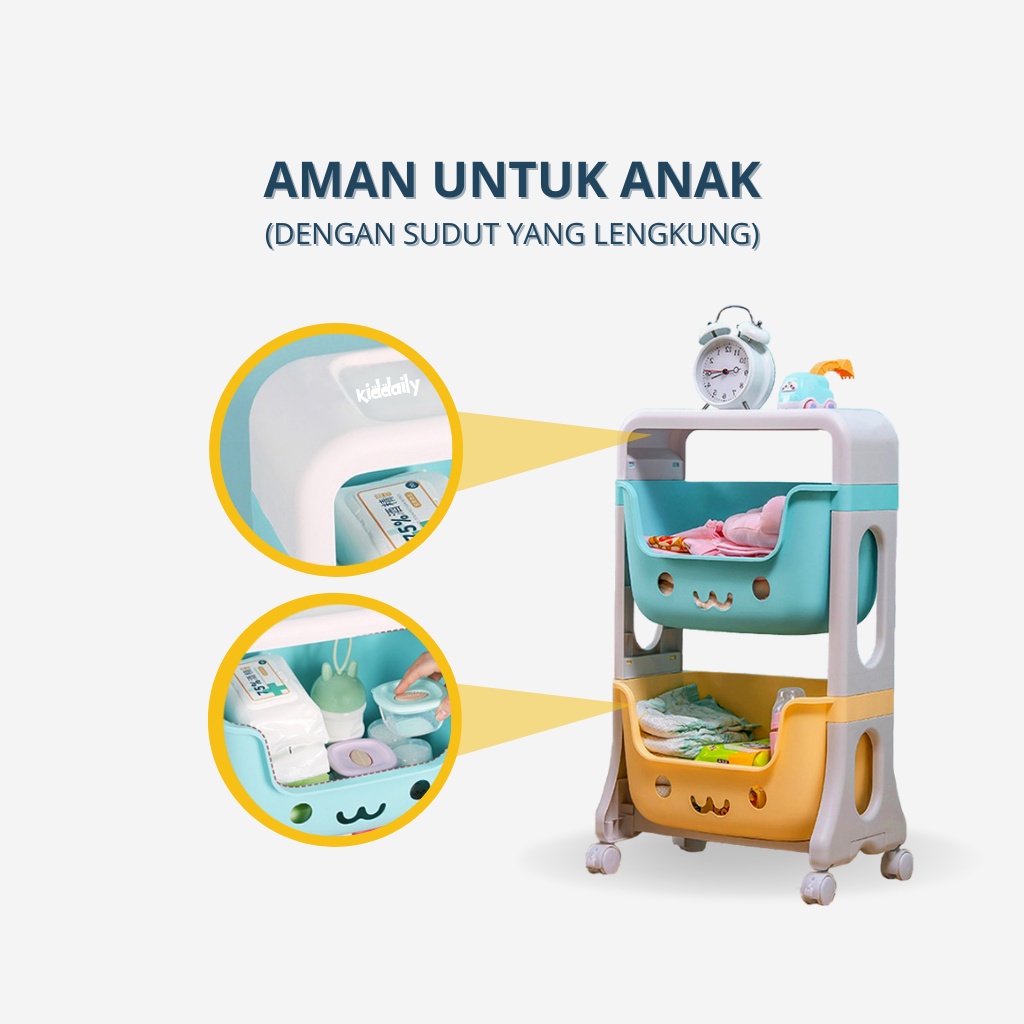 RAK MAINAN ANAK SMILE RAK MINI RODA SUSUN 3 TEMPAT PENYIMPANAN MULTIFUNGSI BERKUALITAS KD