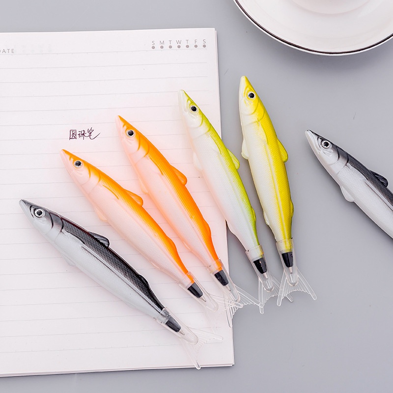 1pc Pena Ballpoint Ikan Simulasi Warna Acak/Pena Hitam Plastik Bentuk Fishes Menarik/0.5mm Tulisan Halus Signature Pen Stationery