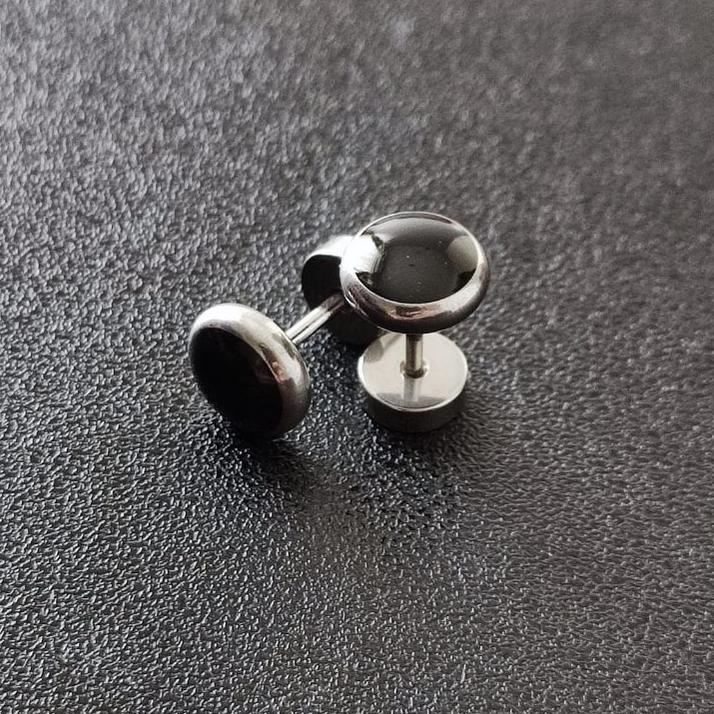 ⇢ Anting Roda Hitam Polos Anting Tindik Anting Bulat Pria ヮ