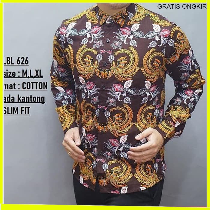 KEMEJA PRIA BATIK LENGAN PANJANG HEM BAHAN KATUN HALUS 40S LBL 626 BAJU MODERN MEWAH SLIMFIT SLIM FIT BY JAKARTA