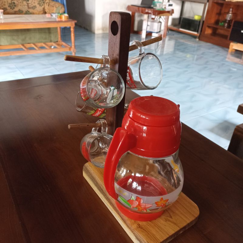 rak gelas kayu jati