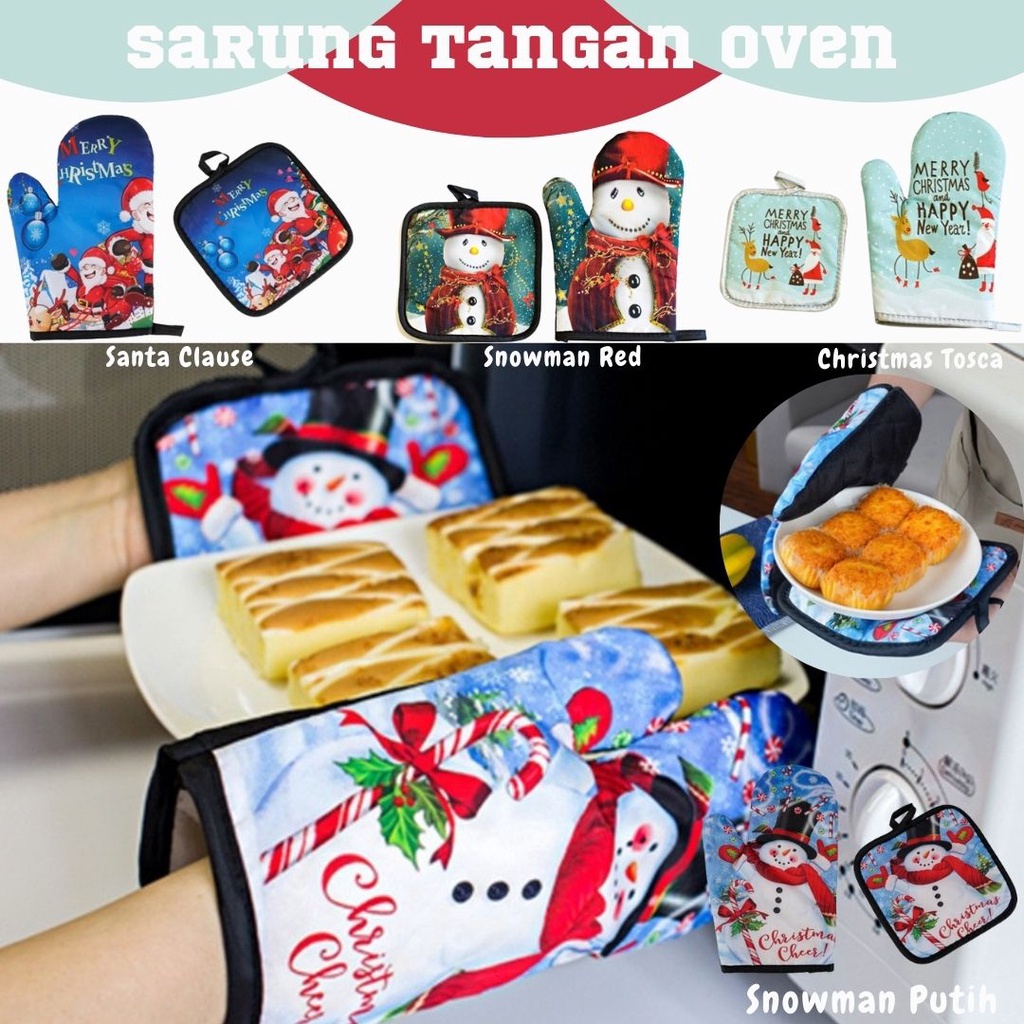 Sarung Tangan Oven Anti Panas Christmas Pot Pad Sarung Tangan Dapur Sarung Tangan Memasak Set Gloves Pelindung Tangan