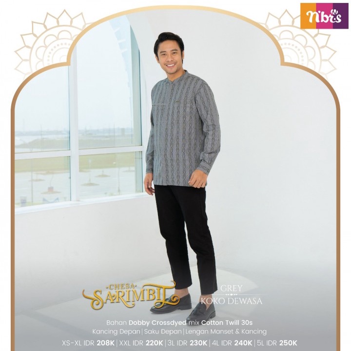Koko Nibras Dewasa Lengan Panjang Chesa Grey  Baju Kemeja Pria Cowok Laki Laki Kekinian Terbaru 2023