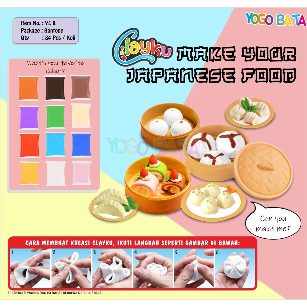 YL 8 MAINAN ANAK EDUKASI CLAYKU SET + LOYANG DIMSUM YOGO BATA / Mainan clay make your japanese food