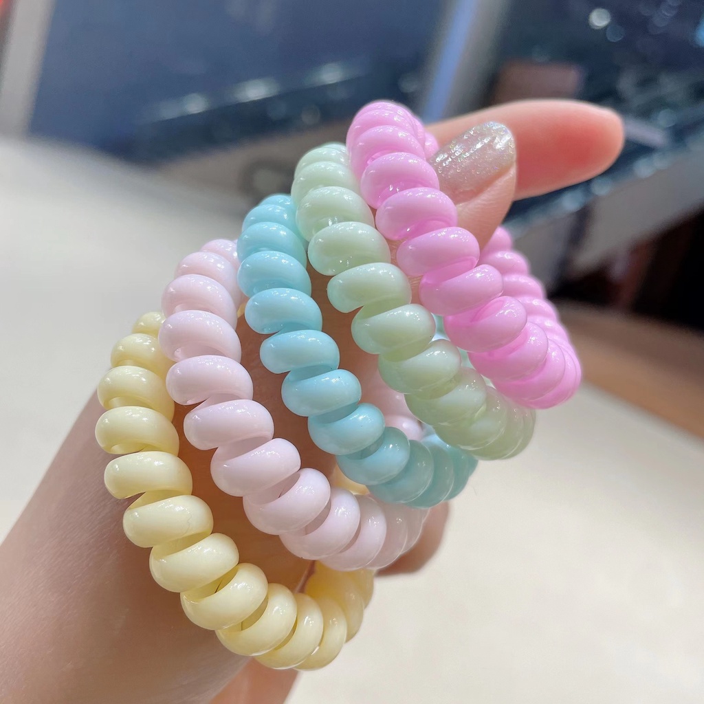 Cincin Rambut Warna Permen Karet Rambut Sederhana Wanita Korea INS Style Aksesoris Rambut Ponsel Coil Karet Elastis Ikat Rambut Wanita Perempuan Tali Rambut Hiasan Kepala Scrunchies Elegan