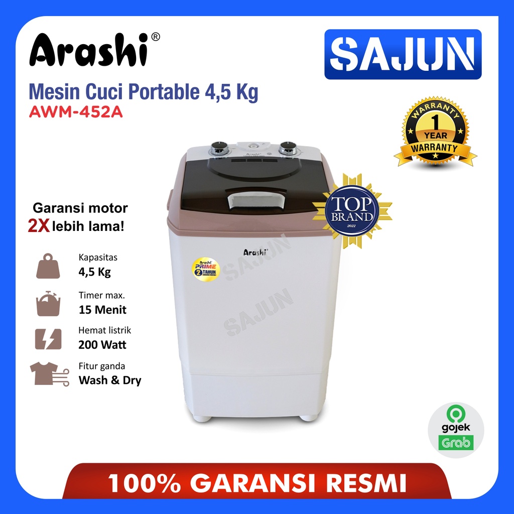 Arashi Laundry AWM 452A Mesin Cuci Mini 1 Tabung 4.5 KG AWM452A