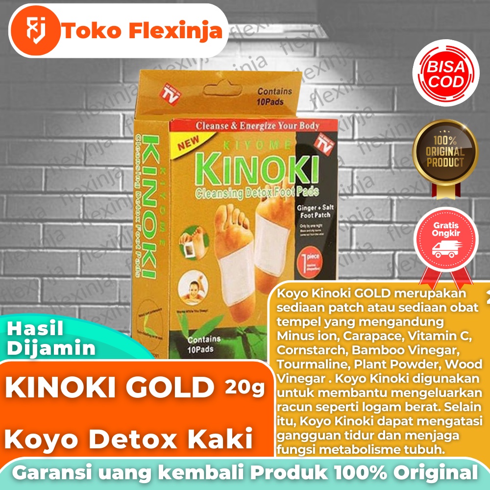 Koyo Kaki 𝗞𝗜𝗡𝗢𝗞𝗜 𝗚𝗢𝗟𝗗 Detox Kaki Koyo Herbal 1Box Isi 10 pcs 100% ORIGINAL - Cleansing Detox Foot Pads - Detox Telapak Kaki