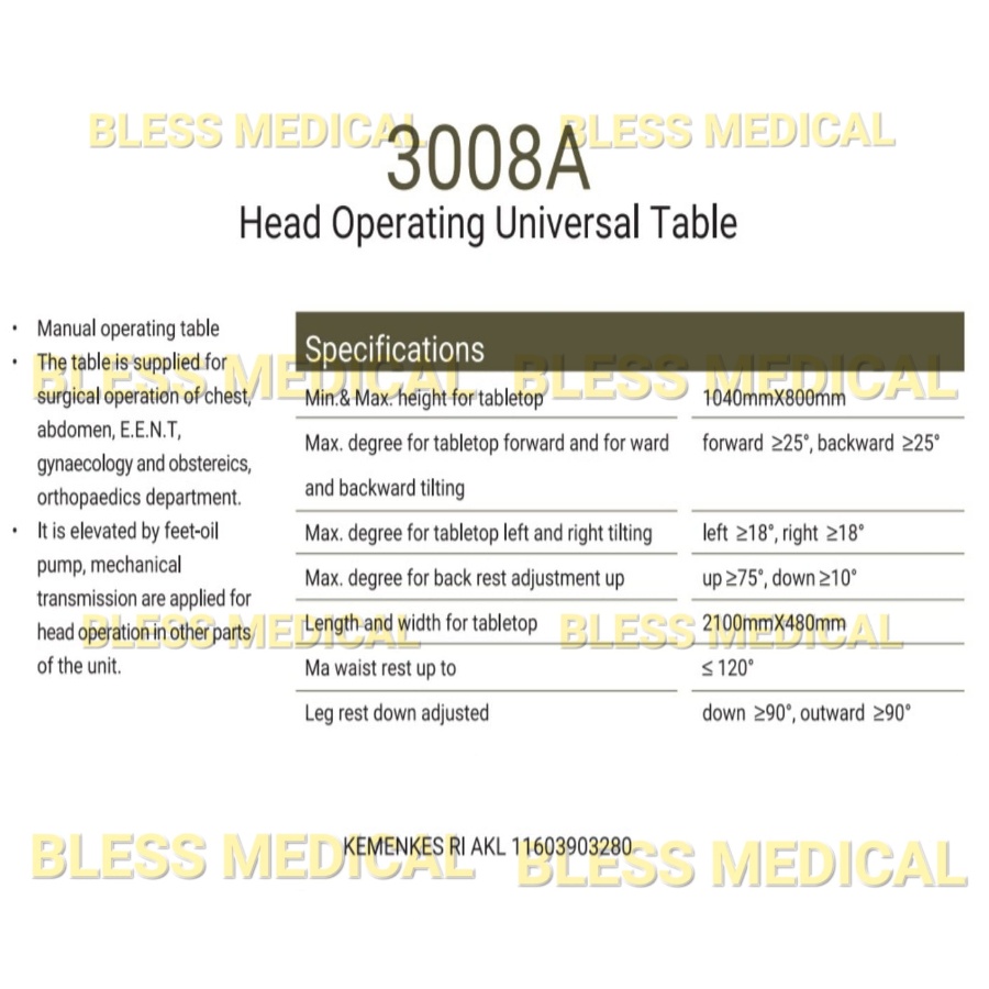 Meja Operasi Manual GEA 3008A Head Operating Universal Table