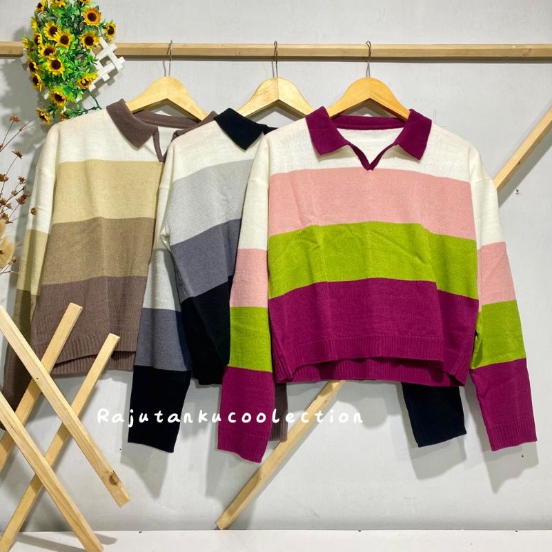 LUSY CROP SWEATER COMBO STRIP COLLOUR