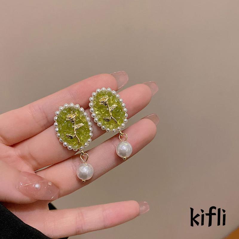 [KD] Anting Mutiara Bunga Mawar Perempuan Serbaguna Retro Hong Kong Gaya Peri Temperamen Anting