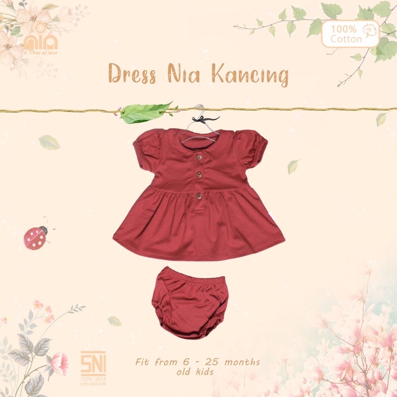 NIA Dress Bayi Dress Bayi Perempuan Polos Kancing 3-6 Bulan