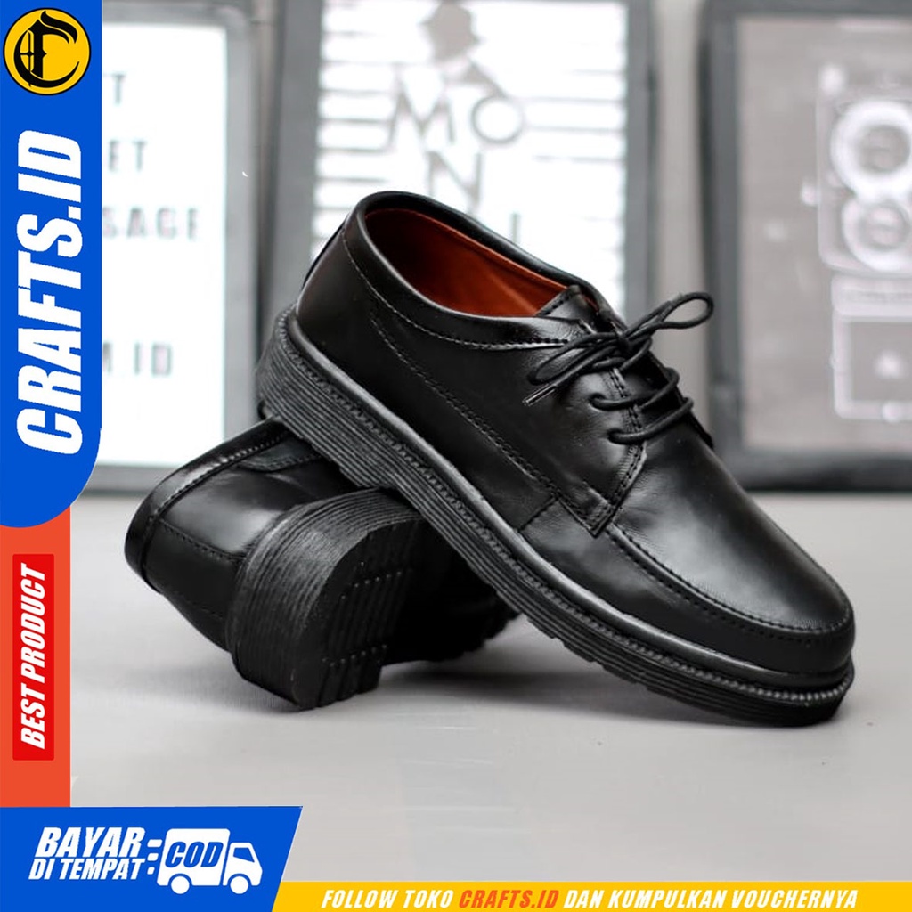 CRAFTS blacksun - Sepatu Pantofel Formal Docmart Low Boots Kulit Asli Kerja Pria Hitam