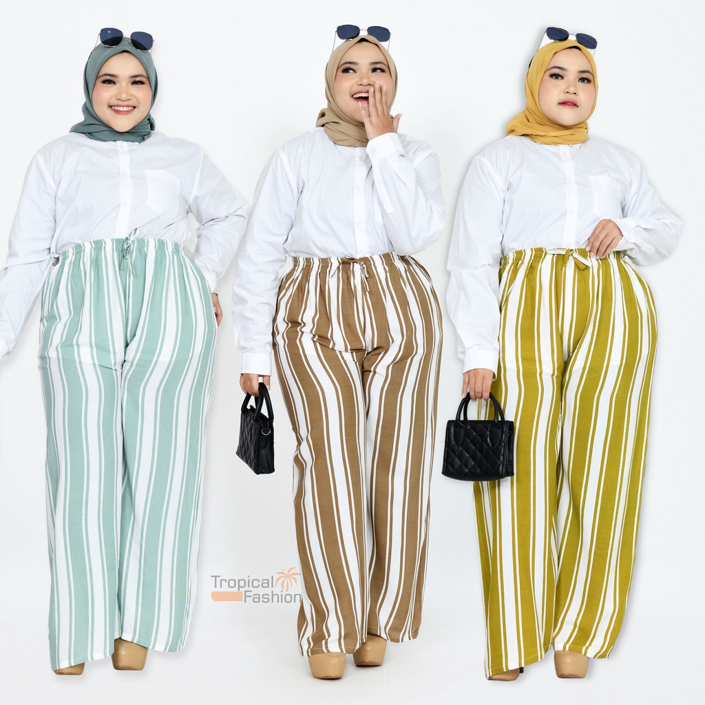 Celana Kulot Wanita Jumbo BIG Salur Bahan Rayon Premium Termurah