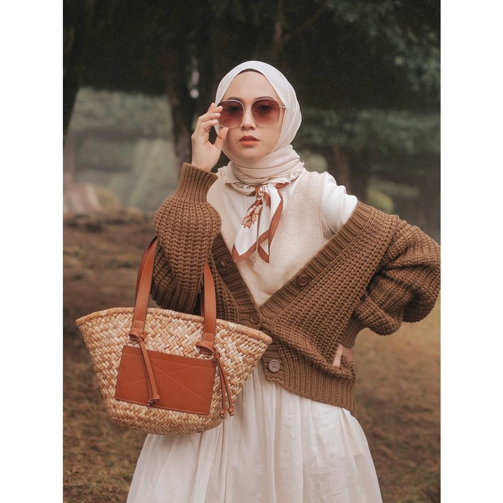 Ellena Basic Outwear Cardi TEBAL Cardigan Basic Rajut PREMIUM TEBAL 7get Crop Wolly Cardy 7gate Oliv