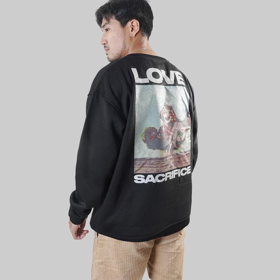Ready Guteninc - Sweater Sablon Pria Sacrifice Black Crewneck