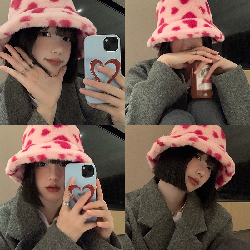 Topi Bucket Wanita Topi Bucket Hat Topi Hangat Motif Retro Fleece Bucket Hat Untuk Wanita Faux Fur Tebal Hangat Comfy Fisherman Cap Hiasan Kepala