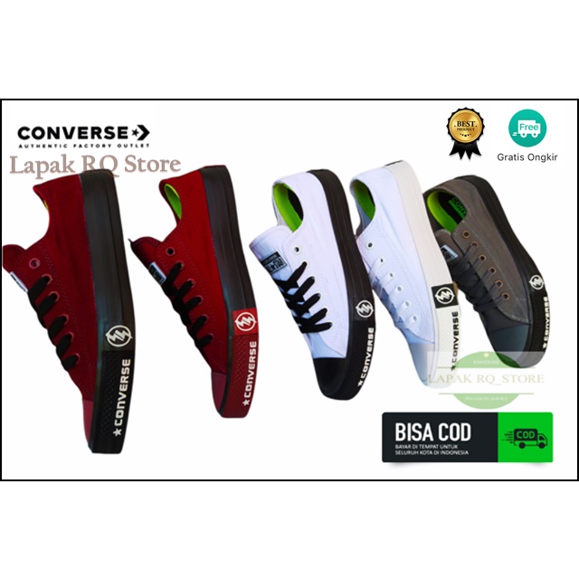 Sepatu Kasual Pria Converse Chuck Taylor CT Undefeated / Sepatu Murah / Sepatu Allstar Vietnam Sepatu Sneakers Terbaru Converse  Chuck Taylor ll low pendek army black ox Abu Abu