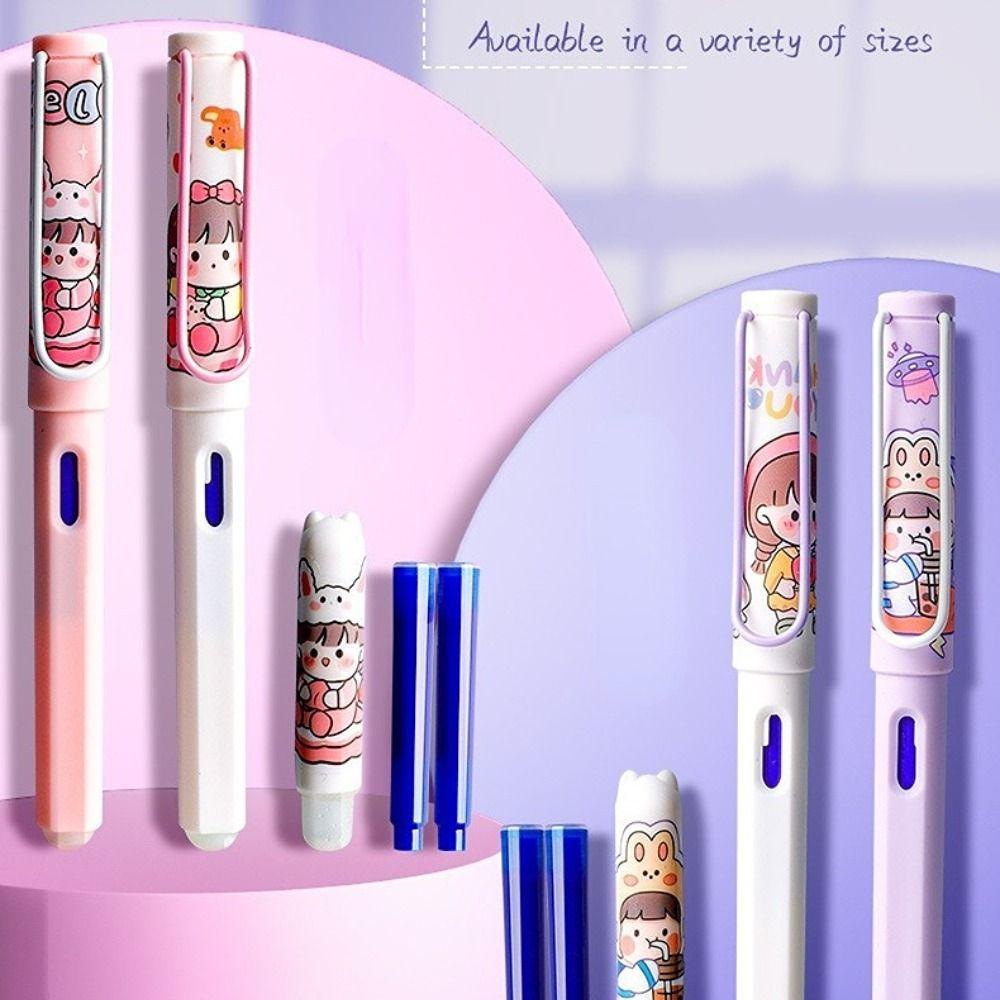 Lanfy Thermal Erasable Fountain Pen Set Kartun 0.38mm Siswa Stationary Menulis Sekolah Kantor Perlengkapan Tergantikan Tinta Kapsul Kaligrafi Pena