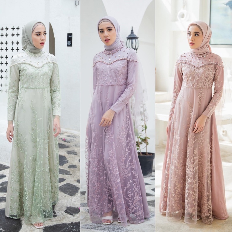 Jual Amira Dress Exclusive Terbaru Gamis Brukat Lebaran 2023 Maxi Pesta ...