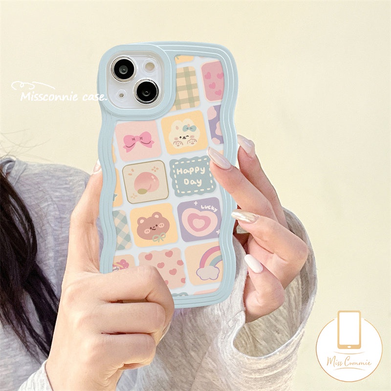 Case Untuk Samsung A04 A32 A04s A03s A14 A50 A04E A13 A12 A50s A22 A30s A23 A53 A52 A52s A33 A03 A02s A21s A20 A11 A51 A31 Wave Edge Kartun Kisi Ilustrasi Beruang Lucu Soft Case