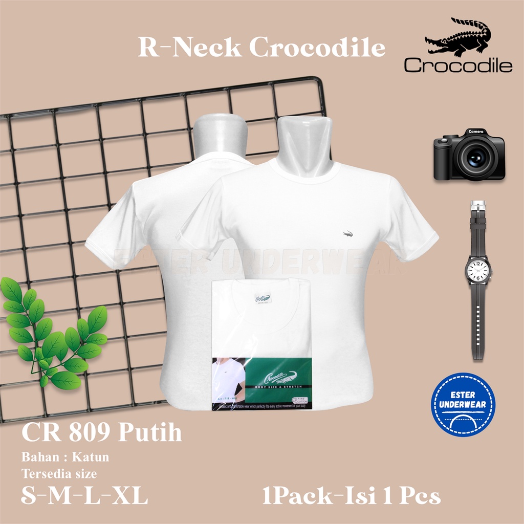 Oblong Pria O-Neck CROCODILE CR 809 PUTIH ISI 1Pcs