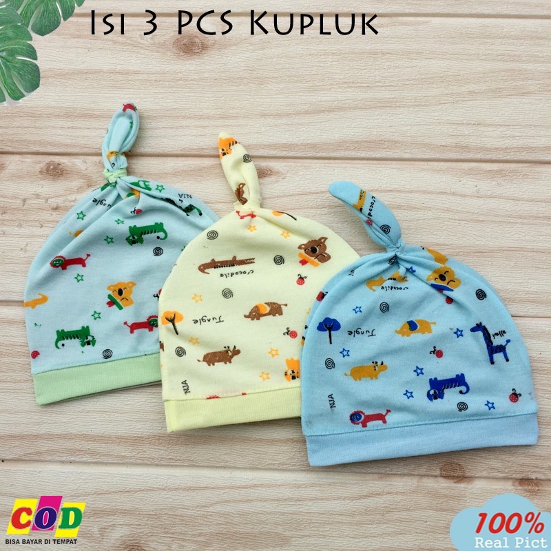 3 pcs Kupluk bayi newborn - topi bayi baru lahir motif karakter lucu Almeera Baby and Kids