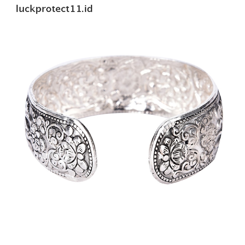 /Fashion Hot// Fashion// Totem Bangle Perak Tibet Baru Diukir Bunga Keberuntungan Bangle Manset Gelang.