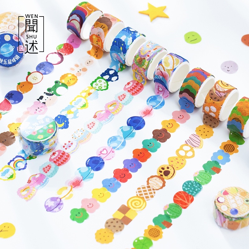 BLANJA.ids 100 Pcs Washi tape lucu warna warni kartun binatang Rainbow kue Masking Tape/ roll gulung