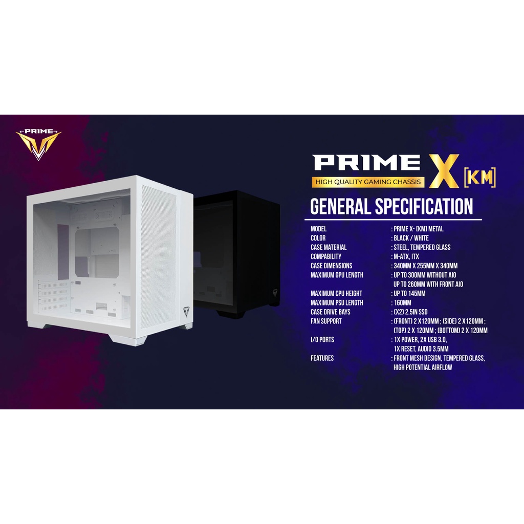 Casing PC Prime X-[KM] Metal Black PRIME X KM Micro ATX Gaming Case