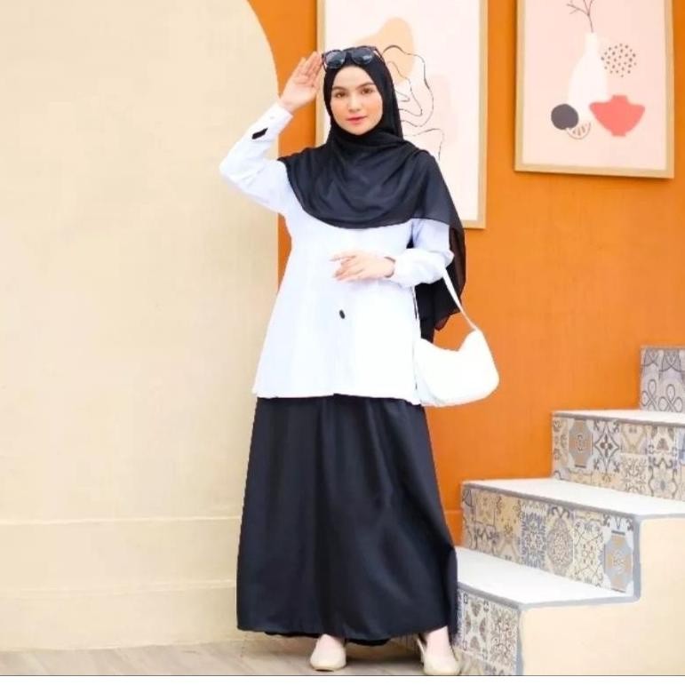 ヲ GAMIS PNS HITAM PUTIH WANITA JUMBO ケ