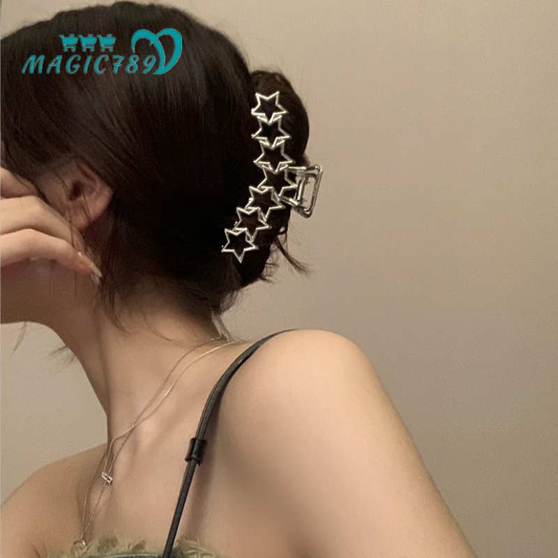 Magic789 Korea Perak Logam Terkait Bintang Rambut Cakar Klip Untuk Wanita Perempuan Nonslip Geometris Besar Hair Clamp Barrettes Clamp Aksesoris Rambut