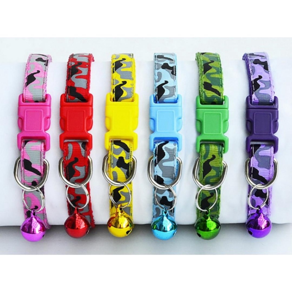 Kalung Collar Kucing Motif Army Dengan Ring Bunyi Bahan Kokoh Adjustable Bisa dibesar Kecilkan