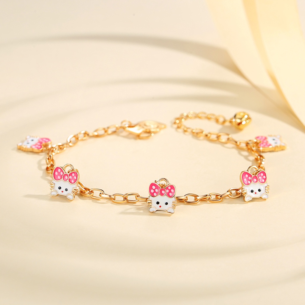 Y889 【COD】Gelang Anak-anak Titanium Anti Karat Warna Emas/Perak Aksesoris Lucu Cat Gelang