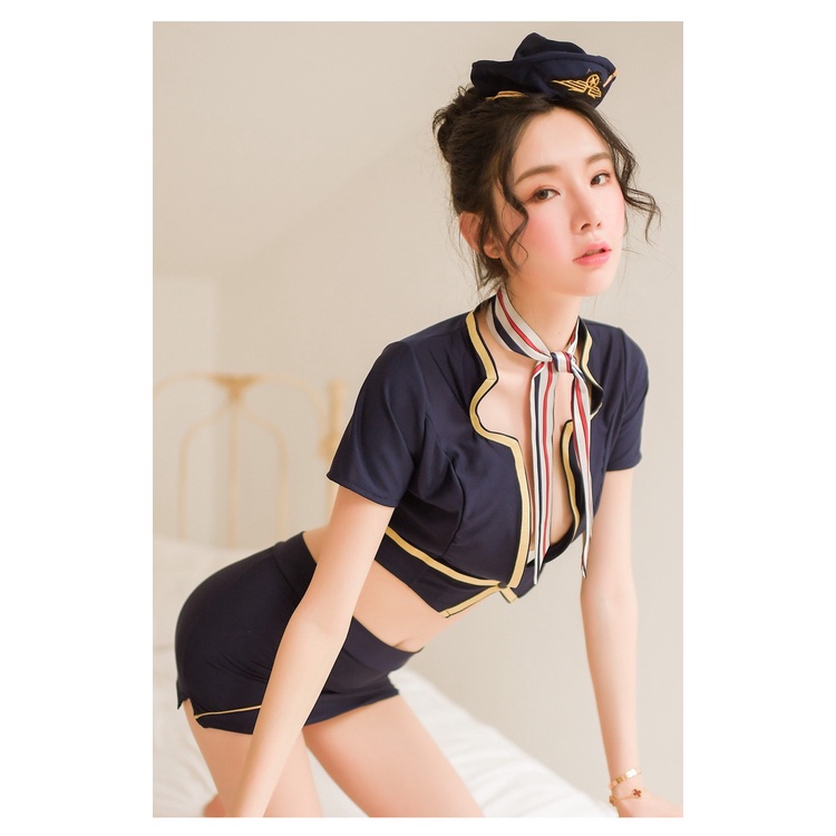Lingerie Wanita Sexy Seragam pramugari Cosplay Set Pakaian dalam Seragam Siswa Halloween A368