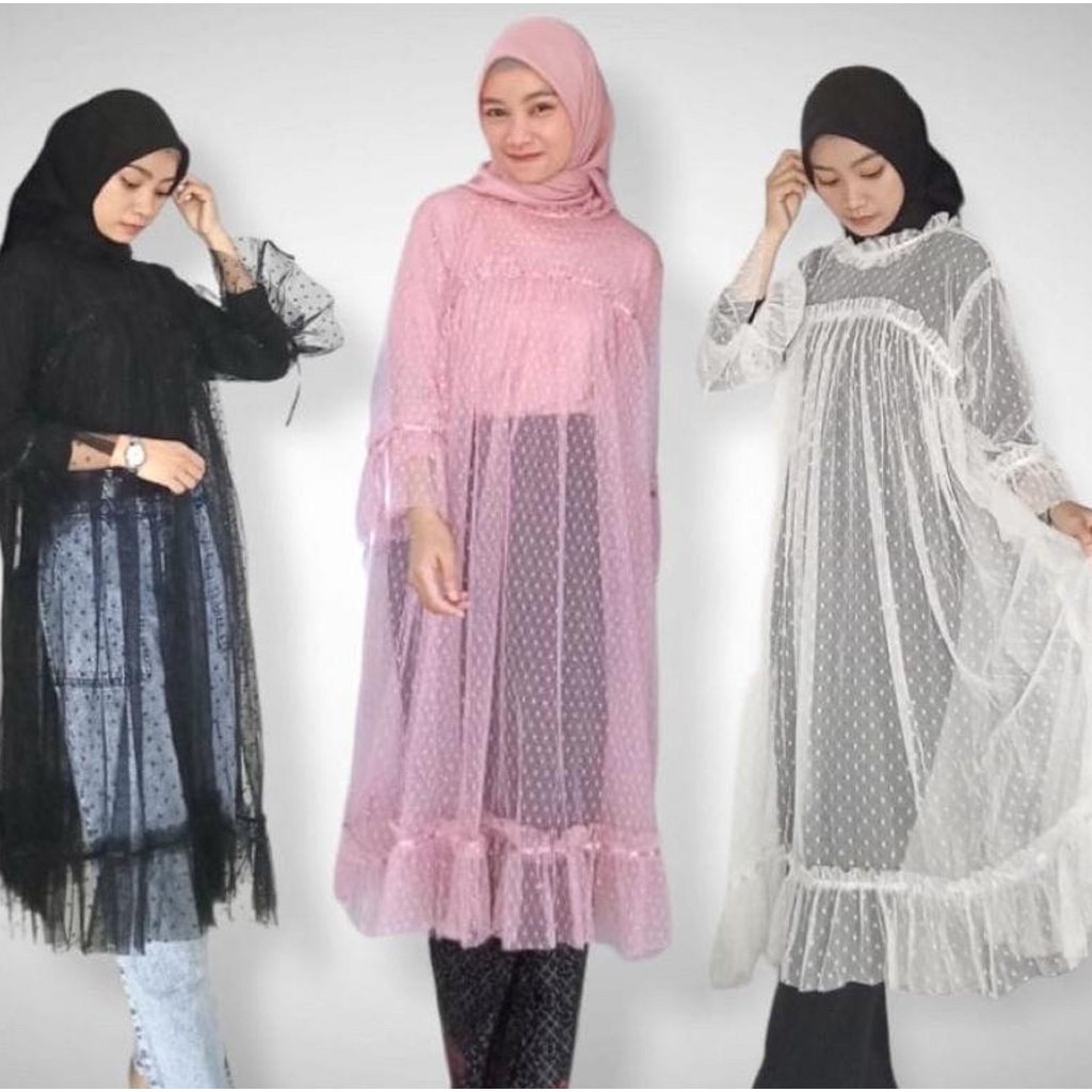 Elmira Outer Tunik Brukat Tile Polkadot wanita Outfit Kondangan wisuda lamaran pesta