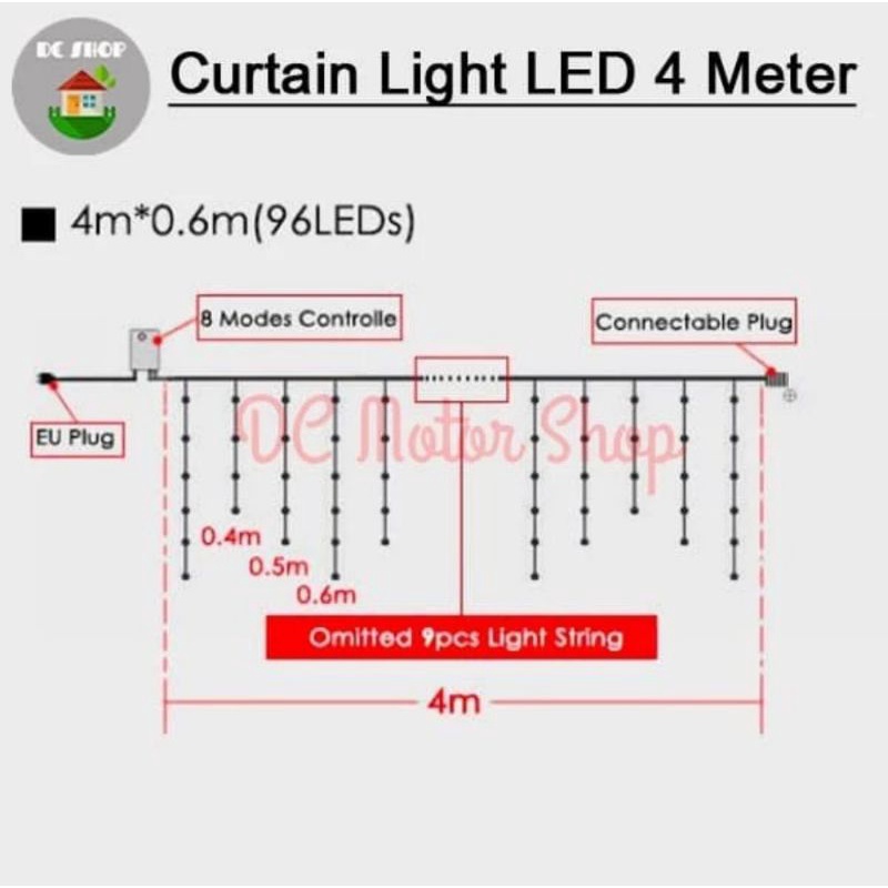 Lampu LED  tirai 4.5m 144 Led Rumbai Tumblr untuk natal tahun baru lebaran ramadhan dekorasi hias kamar tidur rgb Rainbow pink putih kuning biru
